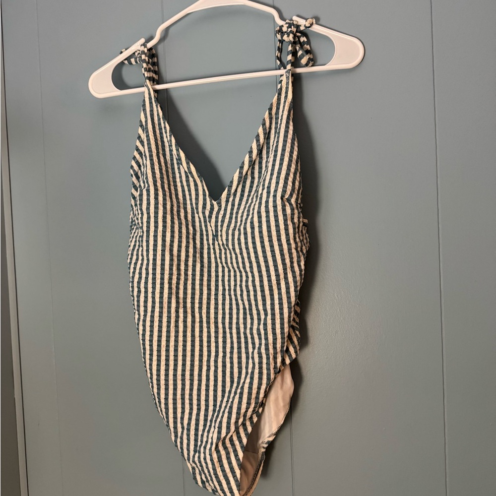 Jessica Simpson Blue and White Striped Swimsuit